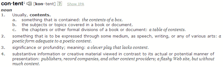 content - as defined by Dictionary.com