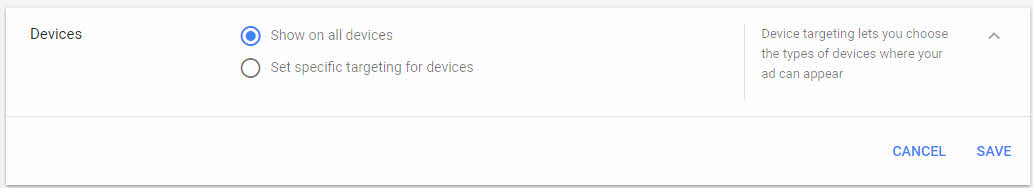 Setting within Google Ads to show on all devices